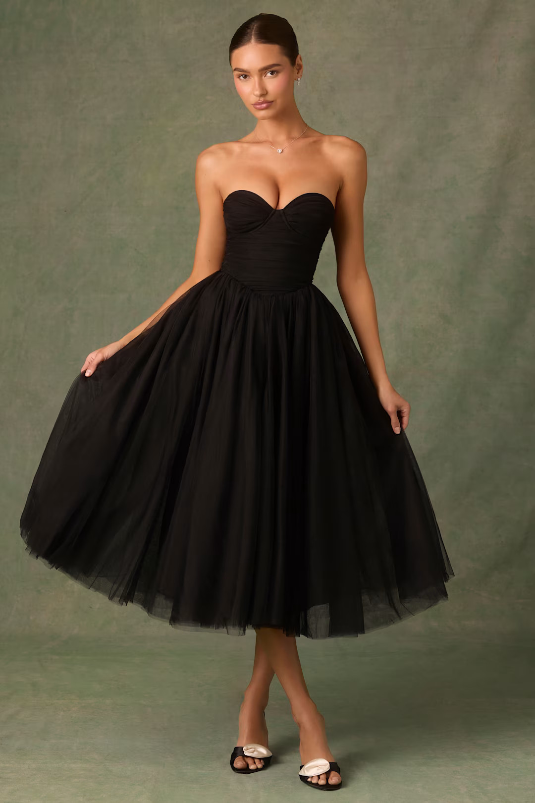Tulle Corset Midaxi Dress in Black | Oh Polly