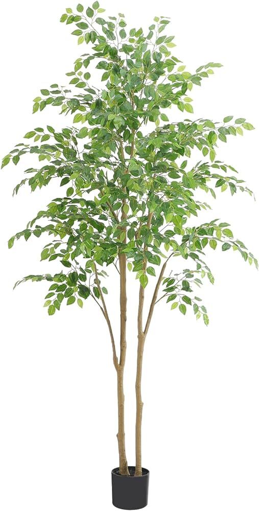 Tall Ficus Tree Artificial，7ft(84in) Realistic Texture Potted Faux Ficus Tree， Fake Trees Ind... | Amazon (US)