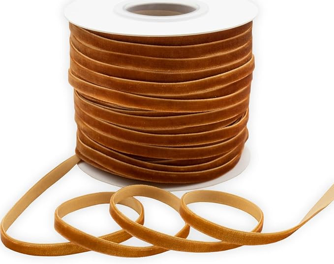 HATIANGE Ginger Velvet Ribbon 1/4 Inch X 50 Yards for Gift Wrapping, Hair Bows, Choker, Wedding D... | Amazon (US)