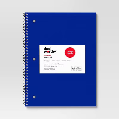 Subject Spiral Notebook College Ruled Blue - Dealworthy™ | Target