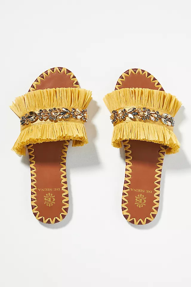 De Siena Embellished Raffia Slide Sandals | Anthropologie (US)