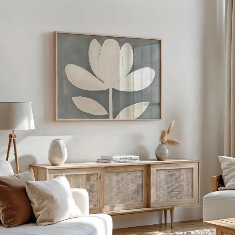 Abstract Floral Wall Art: Minimalist Botanical Painting, Earthy Home Decor - Etsy | Etsy (Global)