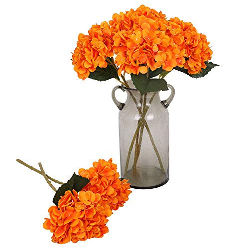 Kisflower Orange Hydrangea Artificial Flowers - 6pcs Faux Hydrangea Flowers, Fake Flowers for Table Centerpiece, Silk Hydrangea Flowers with Stems for Home Wedding Party Decor | Amazon (US)