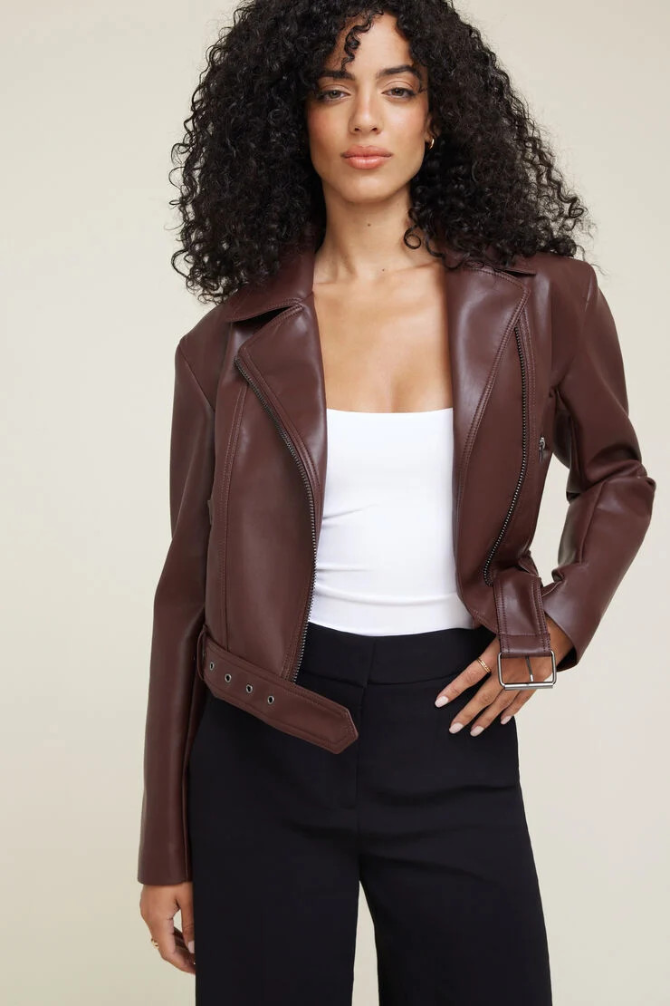 Belted Faux Leather Moto Jacket | Dynamite Clothing