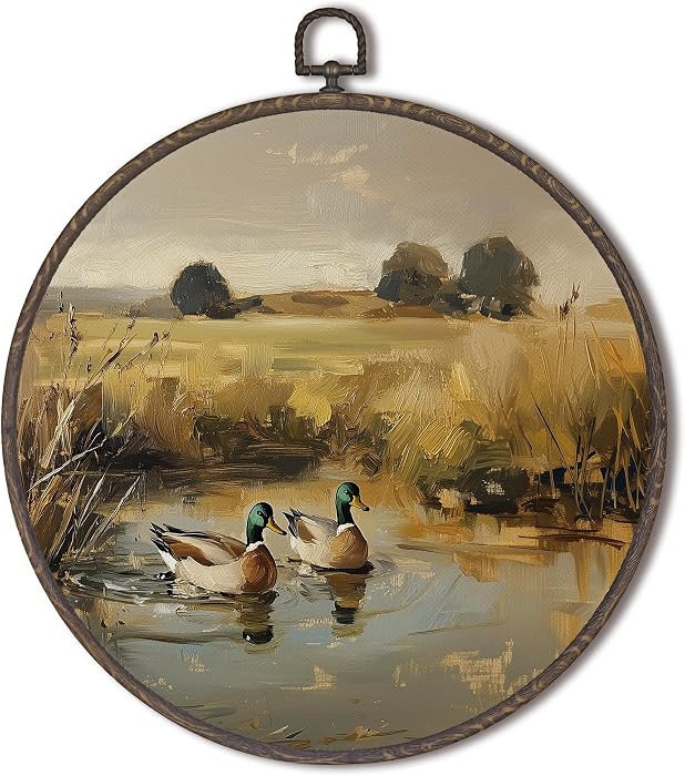 XNXLDYLH Vintage Mallard Duck Nursery Round Framed Wall Art Decor, Rustic Cottagecore Duck Huntin... | Amazon (US)