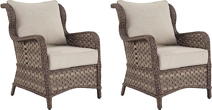 Signature Design by Ashley Clear Ridge Outdoor Handwoven Wicker Cushioned Lounge Chair 2 Count, L... | Amazon (US)