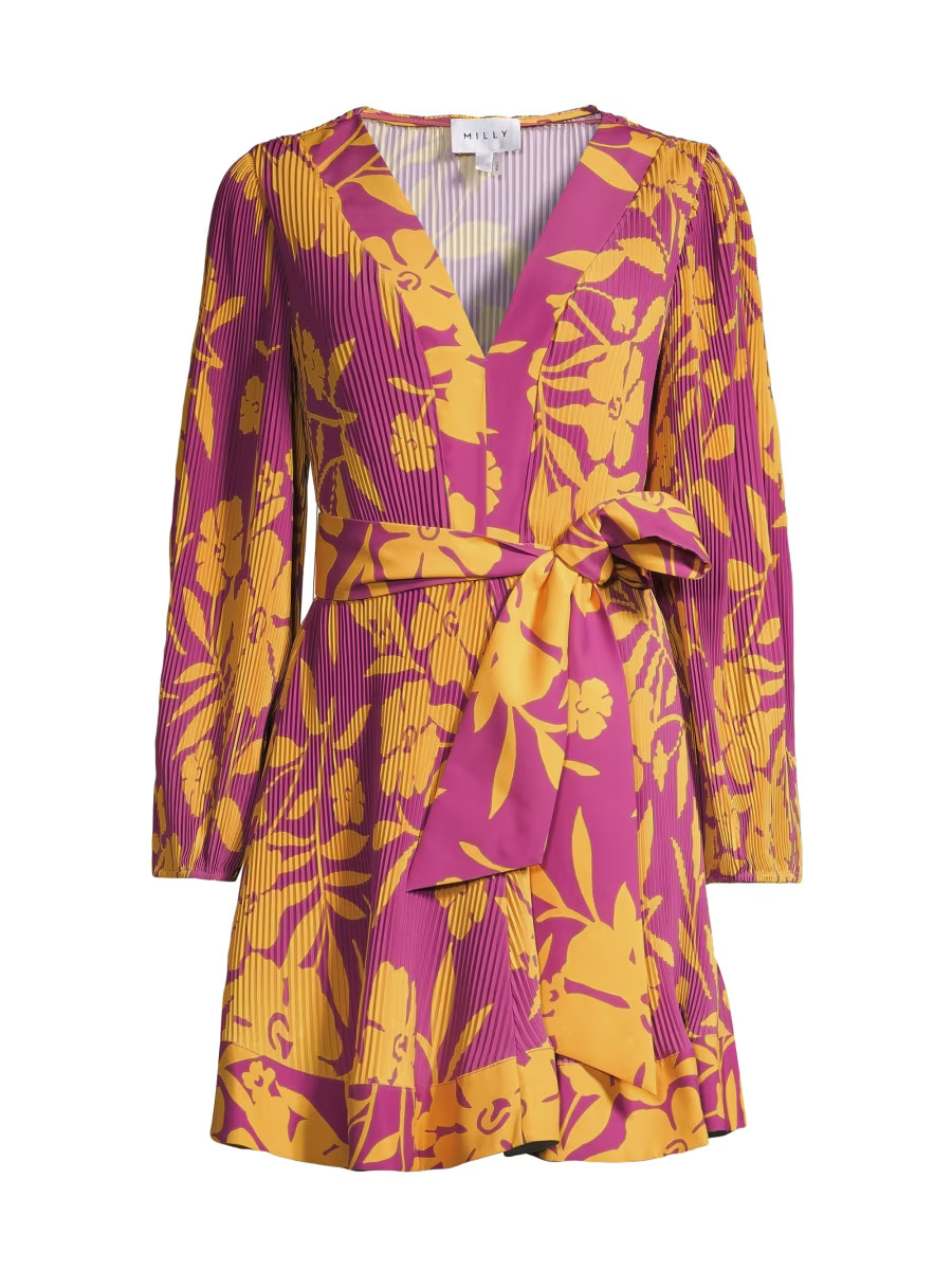 Milly Liv Floral Pleated Satin Minidress | Saks Fifth Avenue