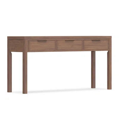 Hollander 60"W Solid Wood Wide Contemporary Entryway Console Table in Warm Walnut Brown with 3 Drawers | Wayfair North America