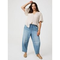 High-Rise Drapey Barrel Jeans in Mediumblue-Denim | Torrid (US & Canada)