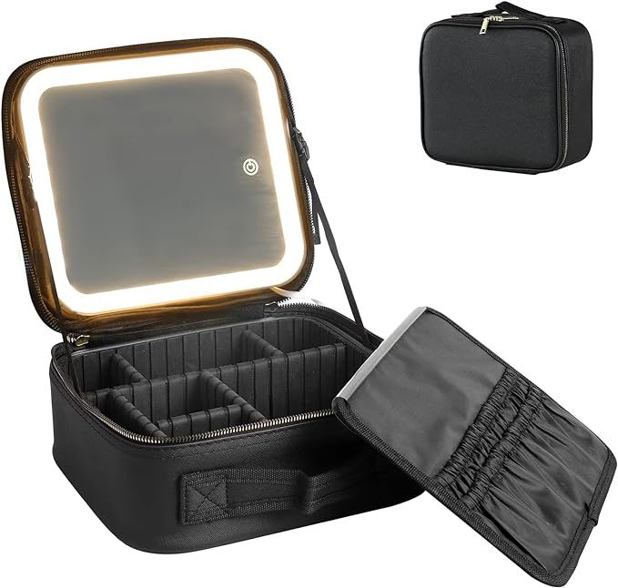 Makeup Train Case with Large Lighted Mirror 3 Color Scenarios Adjustable Brightness Large Cosmeti... | Amazon (US)
