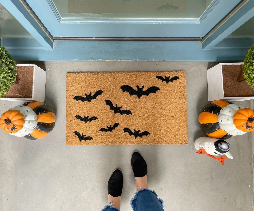 Halloween Doormat, Bat Welcome Mat, Halloween Decor Outdoor, Fall Porch Decor, Bat Decorations, F... | Etsy (US)