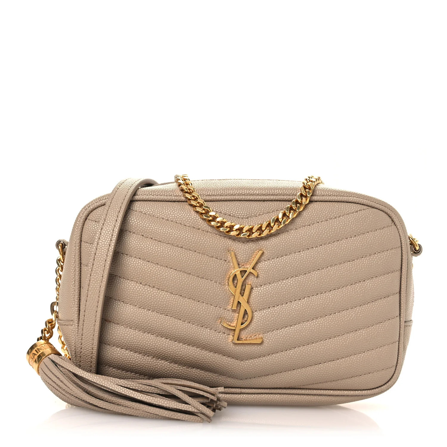Saint Laurent Grain De Poudre Matelasse Monogram Mini Lou Camera Bag Dark Beige 1840280 | FASHIONPHILE (US)