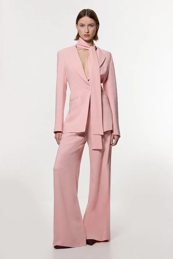 Compact Stretch Viscose Wide Leg Tailored Trouser | Karen Millen | Karen Millen UK + IE + DE + NL