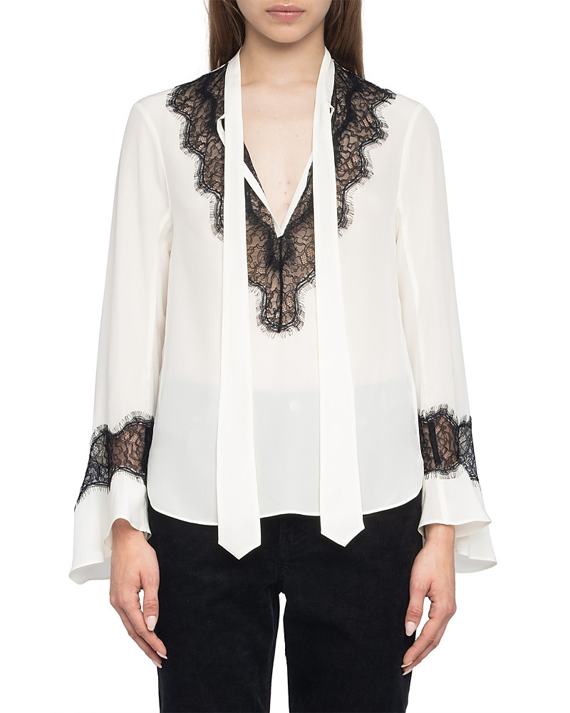 Zadig & Voltaire Tuan Silk Lace Trim Blouse | Bloomingdale's (US)