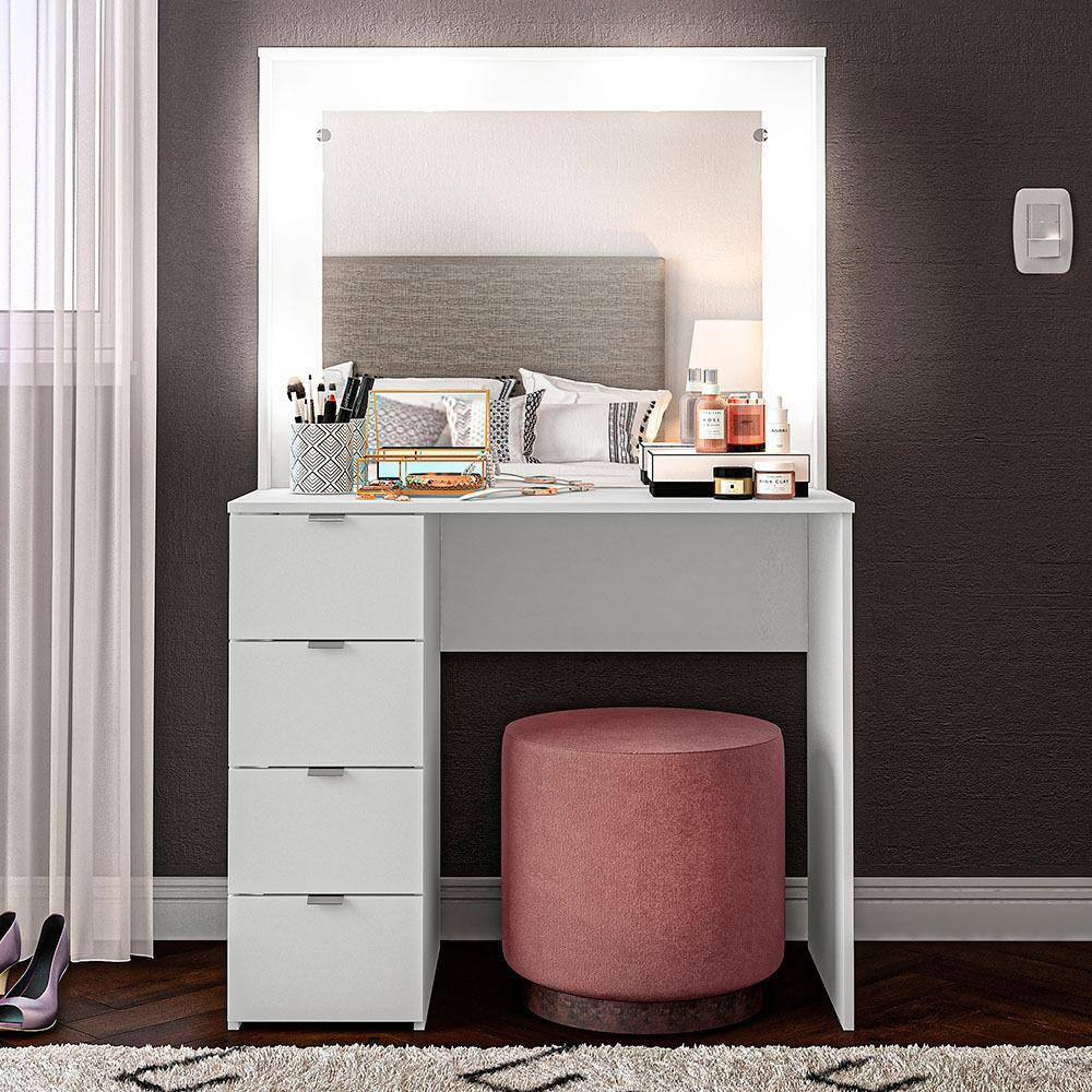 Penteadeira Camarim Califórnia 4 Gavetas Espaço Para 6 Lâmpadas Politorno Branco | Casas Bahia (BR)