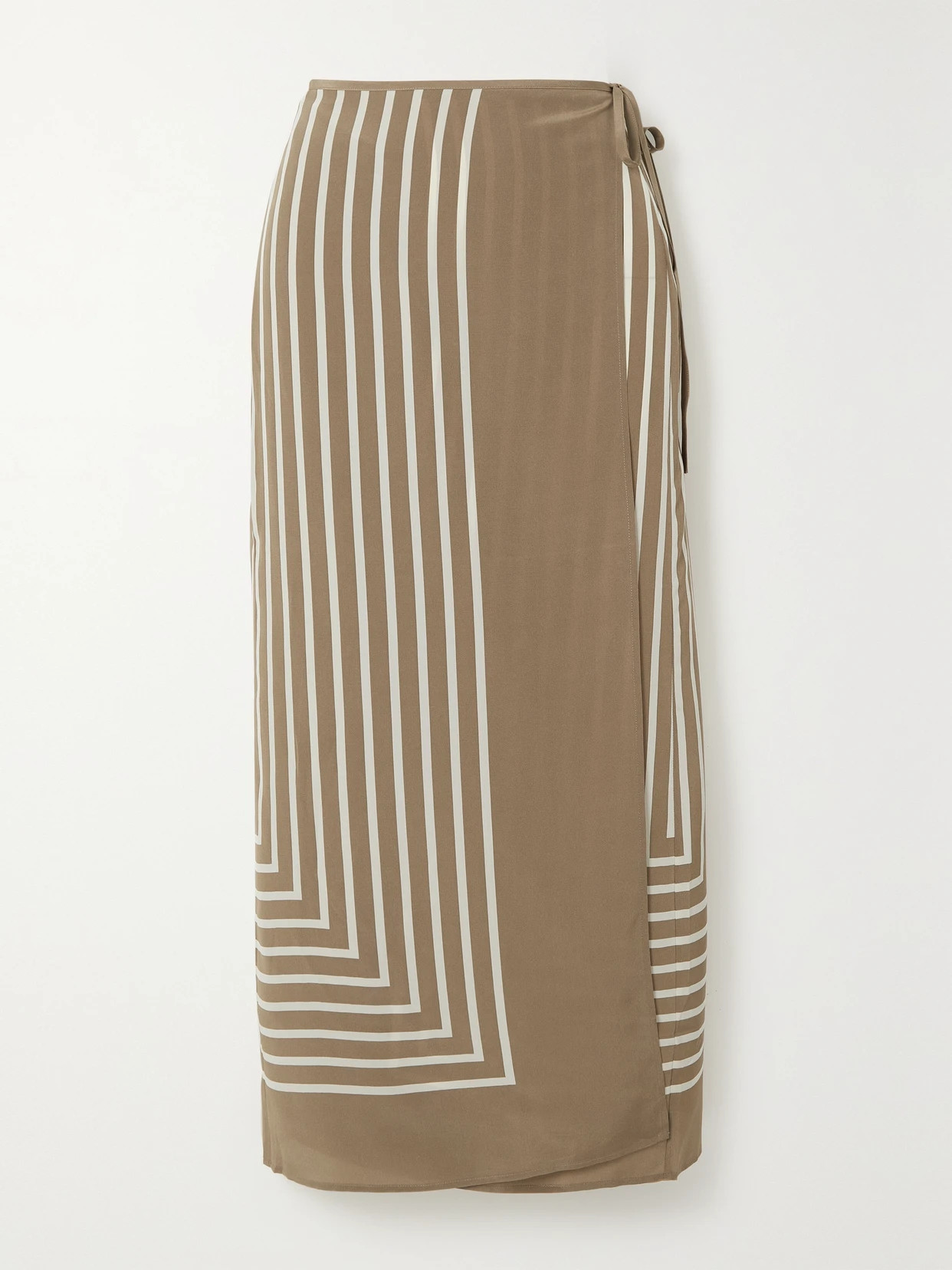 TOTEME - Striped Silk Midi Wrap Skirt - Brown | NET-A-PORTER (US)