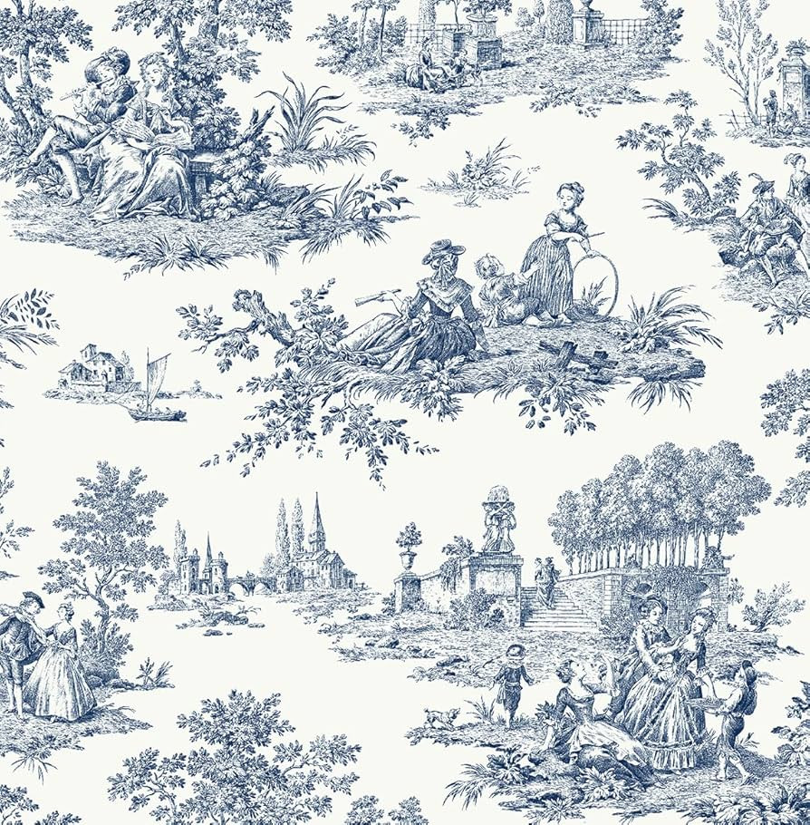 NextWall Chateau Toile Peel and Stick Wallpaper (Navy Blue) | Amazon (US)
