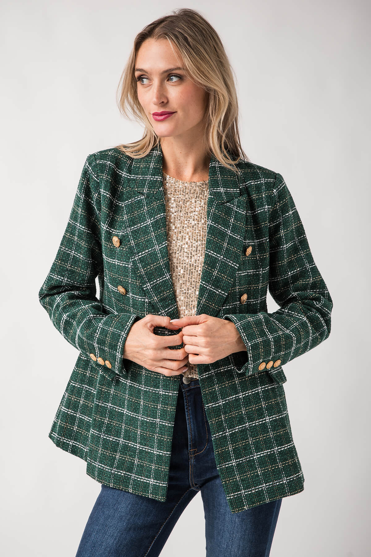Fate Lurex Mixed Tweed Double Breasted Blazer | Social Threads