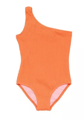 Snapper Rock Kids Tangerine One Shoulder Swimsuit, Orange, 8 | Belk