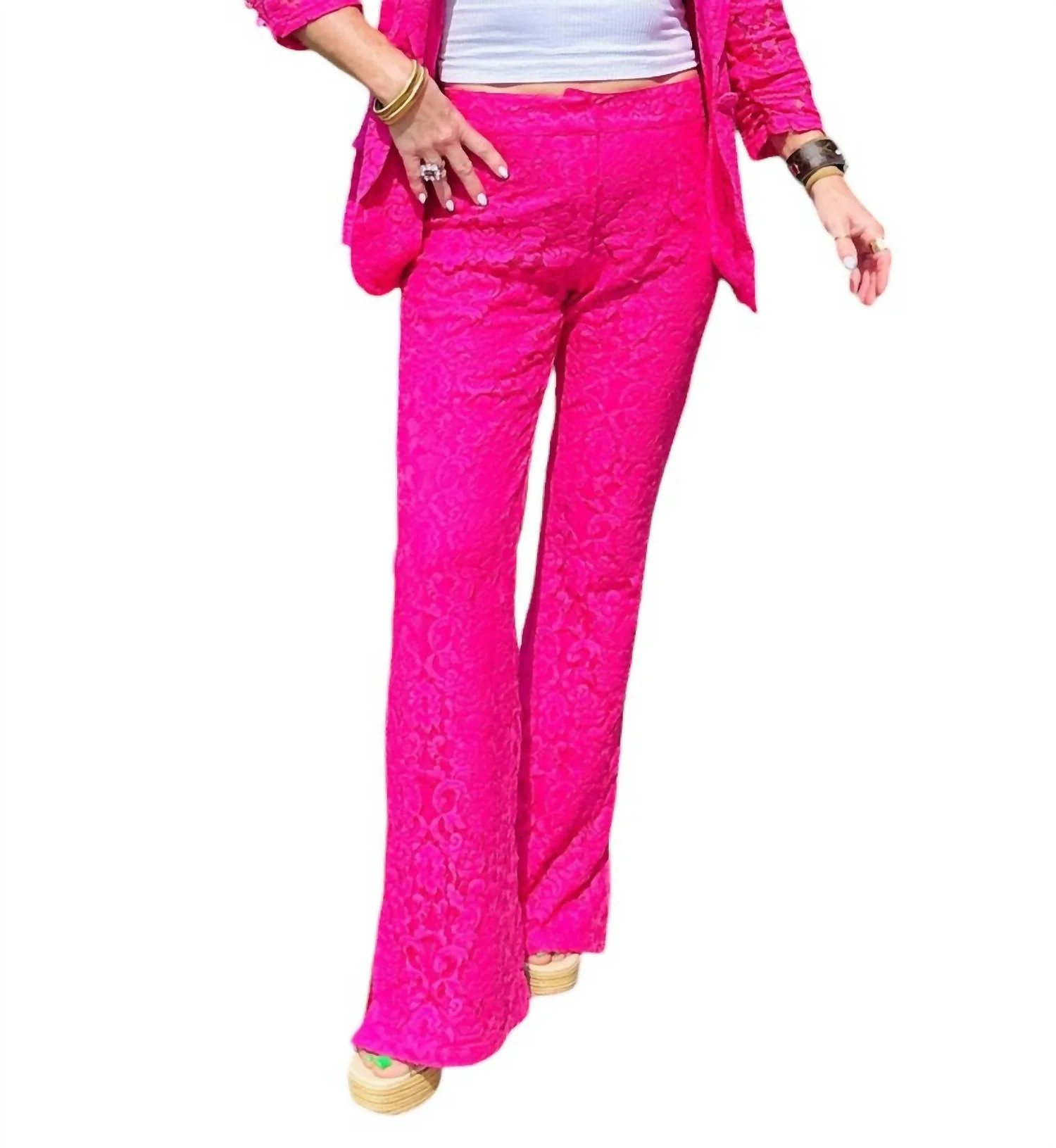 Side Slit Lace Flare Pants In Hot Pink | Shop Simon