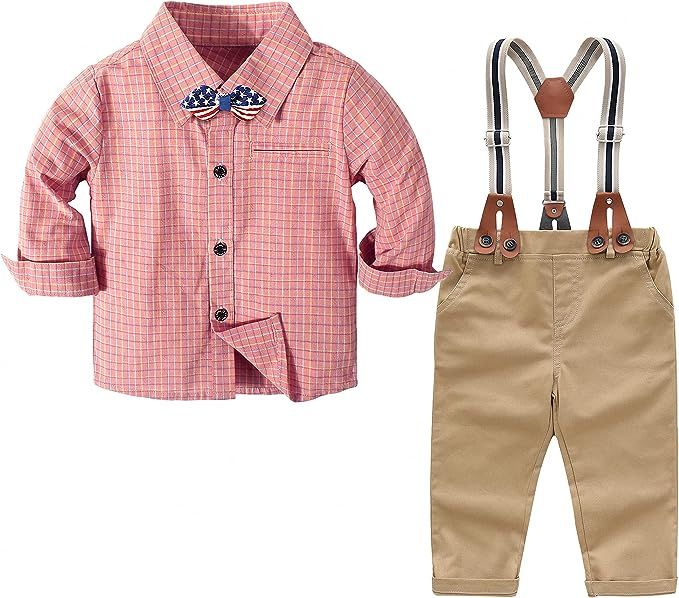 Nwada Toddler Baby Boys Clothes Dress Outfit Shirts with Bow Tie + Suspender Pants 6M-4 Years | Amazon (US)