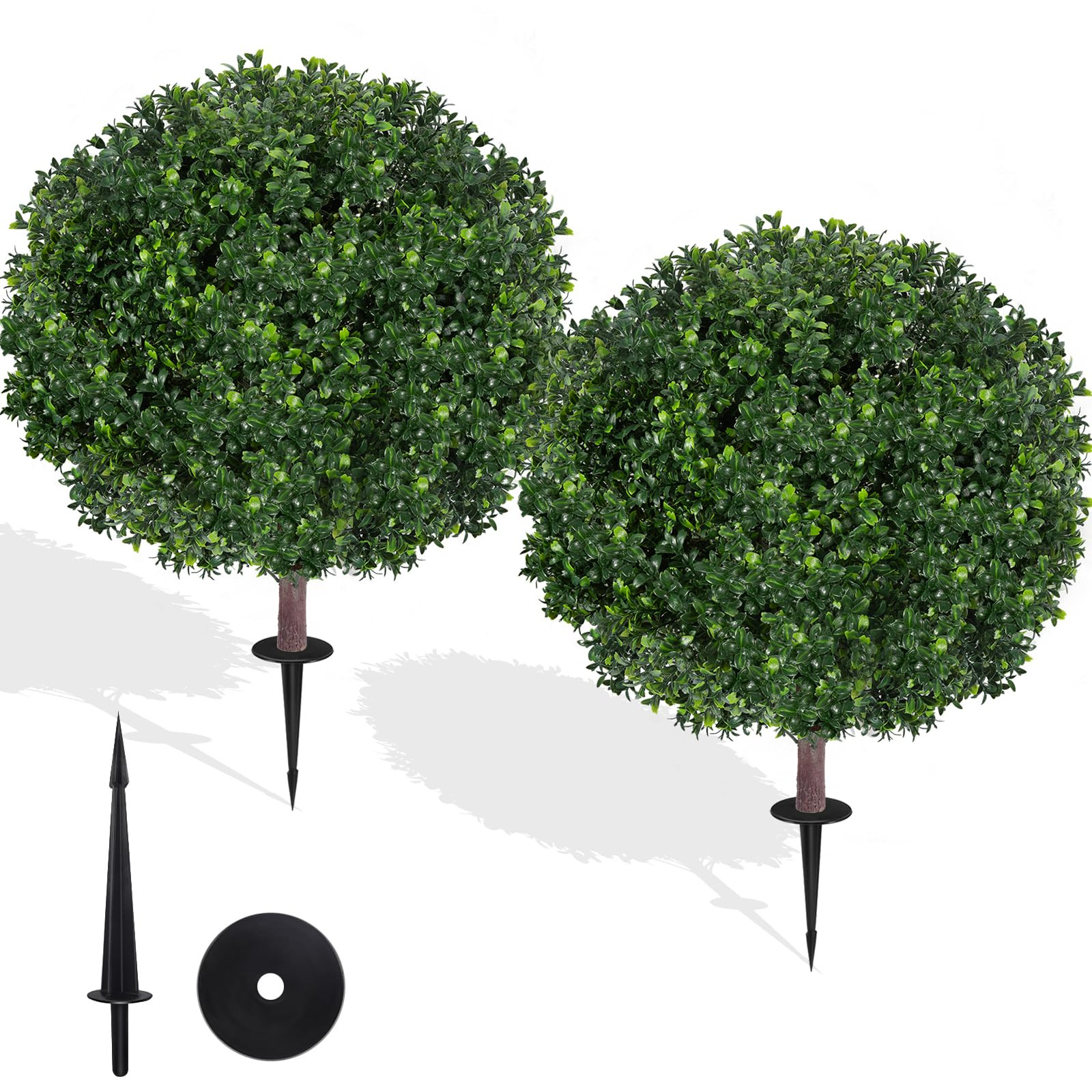 27.5" Artificial Boxwood Topiary Ball Tree, Set of 2 Fake Bushes Shrubs with Ground Spike, UV Res... | Amazon (US)