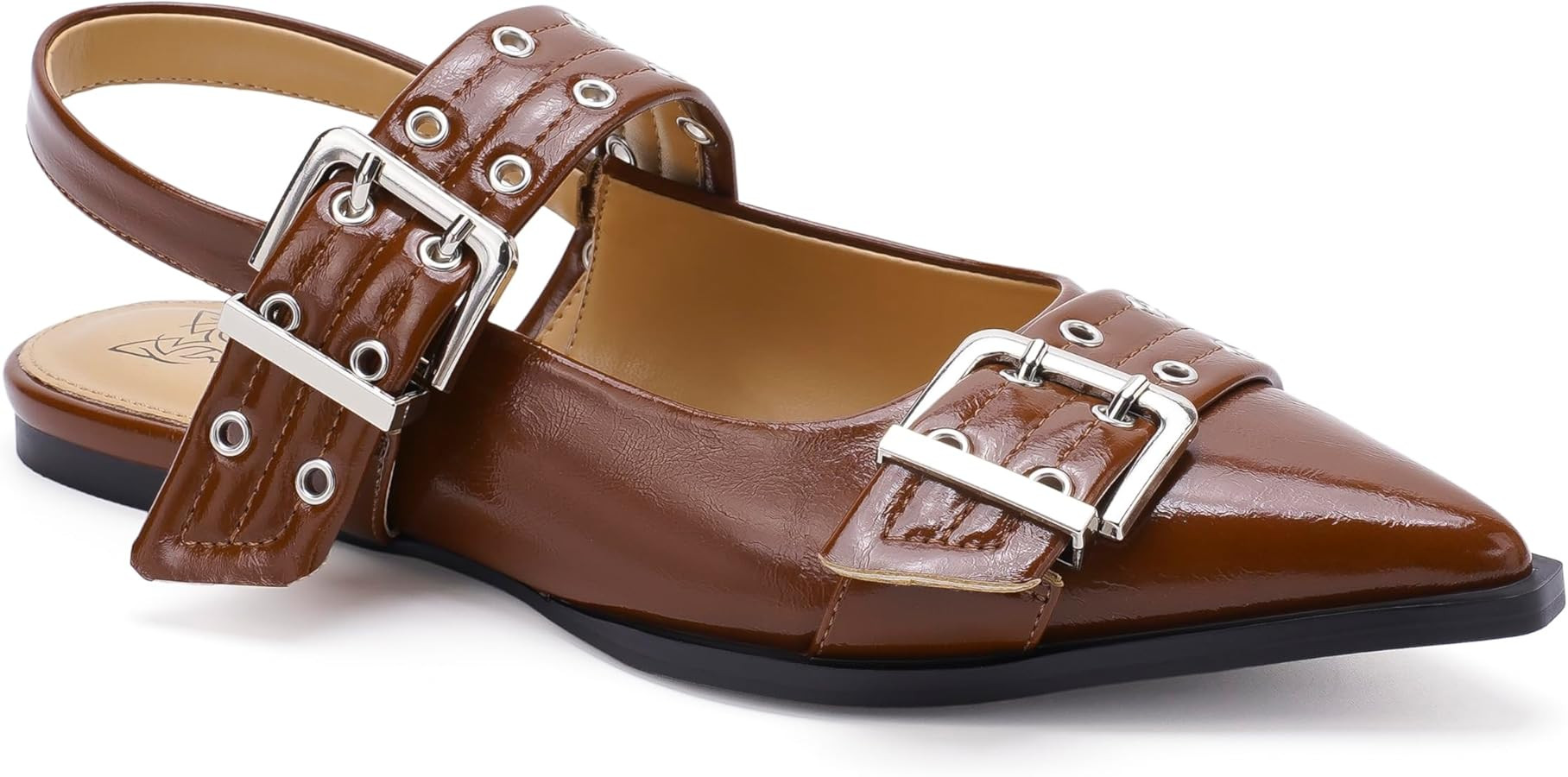 Women's Slingback Flats Studded Buckle Straps Flats Slip-On Slides Pointed Toe Flats Adjustable S... | Amazon (US)