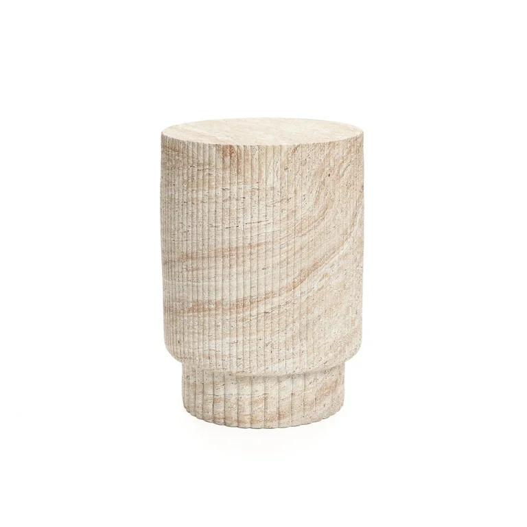 LuxenHome Travertine-Style Round Ribbed MgO Side Table | Walmart (US)
