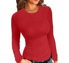 LUOLON Womens Short/Long Sleeve T-Shirt Casual Crew Neck Top Knit Ribbed Slim Fit Tee | Amazon (US)