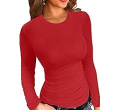 LUOLON Womens Short/Long Sleeve T-Shirt Casual Crew Neck Top Knit Ribbed Slim Fit Tee | Amazon (US)