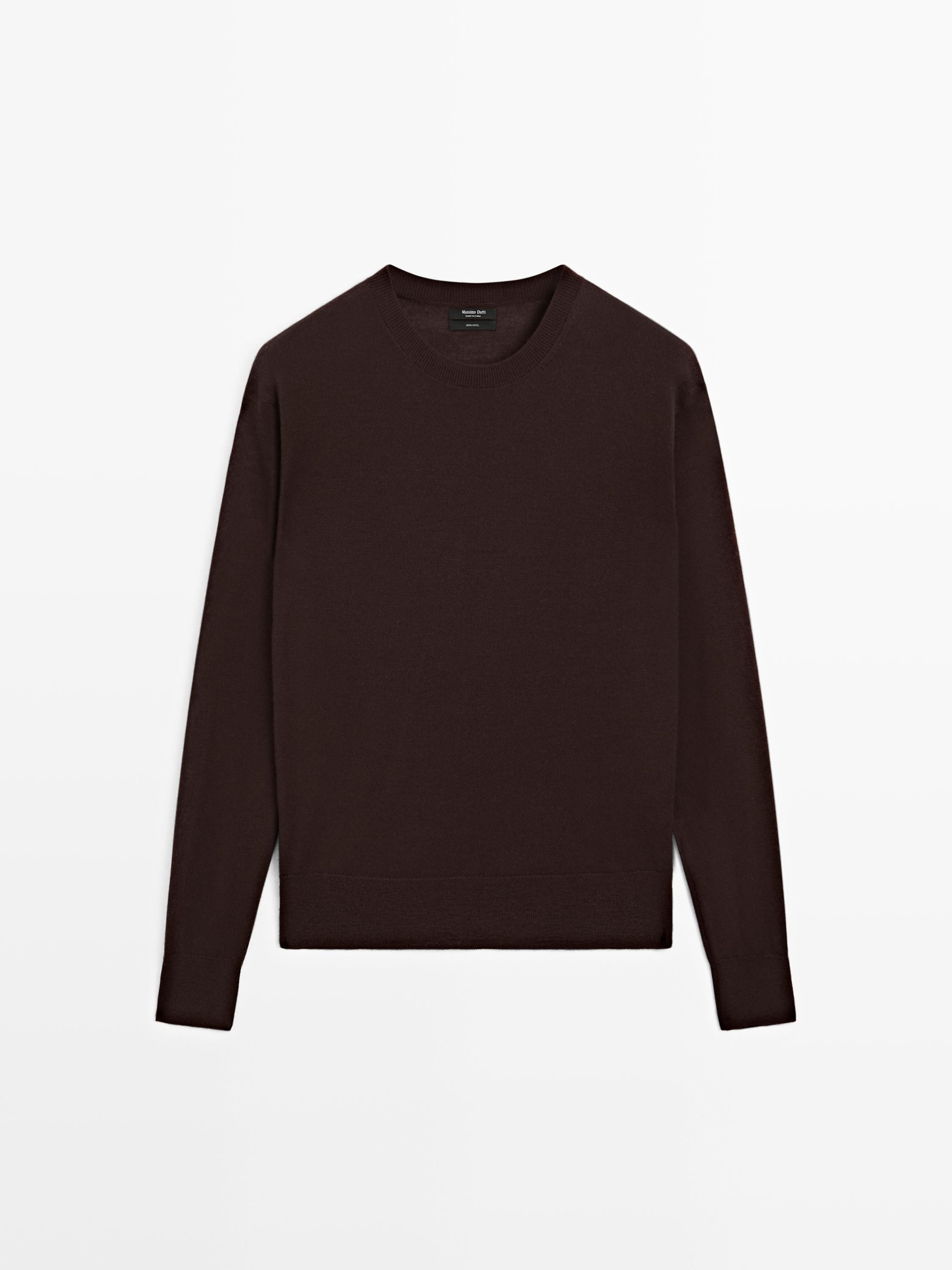 100% wool fine knit crew neck sweater | Massimo Dutti US