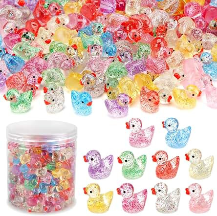 240 Pcs Glitter Mini Resin Ducks, Colorful Tiny Small Plastic Ducks Figures to Hide Little Resin Animals Bulk for Miniature Landscape Aquarium Potted Dollhouse Fairy Garden Accessories Decorations | Amazon (US)