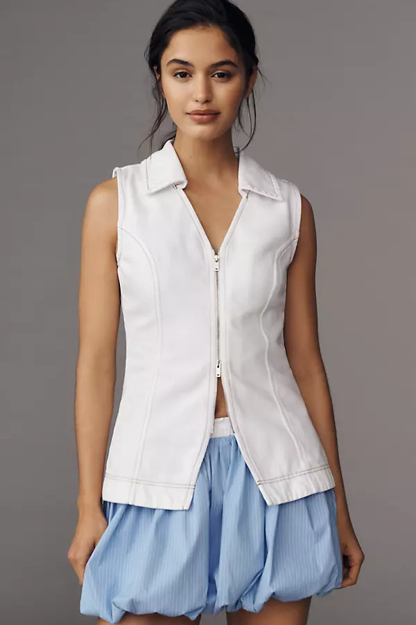 Whim Collared Zip-Front Denim Vest Top | Anthropologie (US)