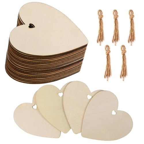 Tmflexe Heart Shape 50Pcs Unfinished Wooden Valentine Ornaments Mother's Day Christmas Craft Present Paintable Blank Natural Heart Hanging Wood Slices for Kids DIY Art Crafts | Amazon (US)