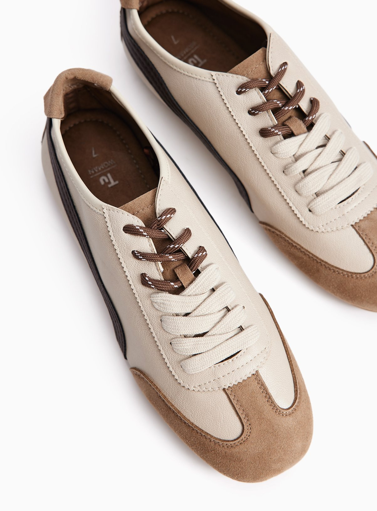 Neutral Faux Leather Low Profile Trainers 3 | Tu Clothing