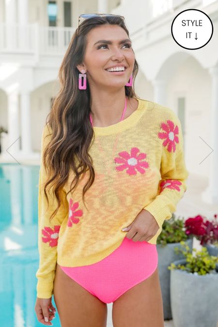 OOPS-A-DAISY YELLOW AND PINK DAISY PRINT SWEATER
Summer vacation beach cover up style 
Spring fashion 

#LTKstyletip #LTKtravel #LTKswim