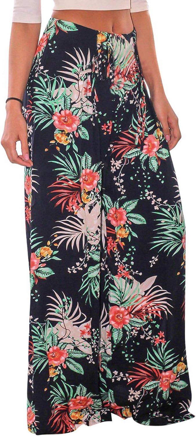 BROVAVE Women's Casual Floral Print Yoga Palazzo Pants with Pocket | Amazon (US)