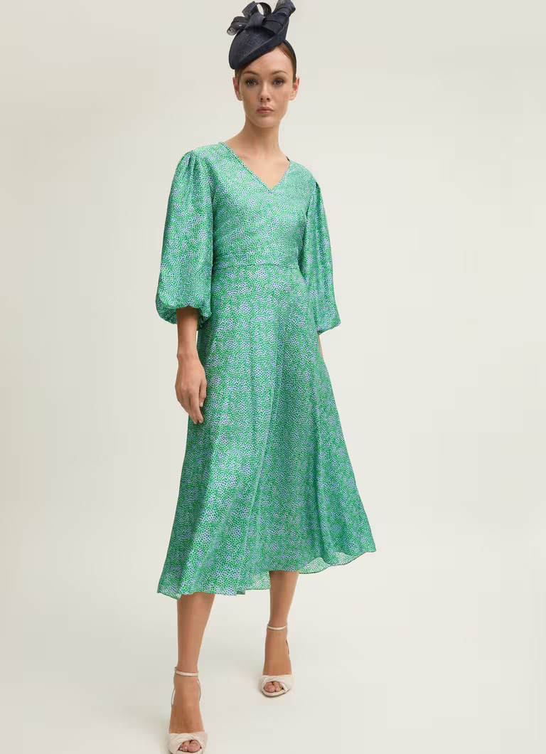 Lola Birch & Green Blossom Print Jacquard Dress With Statement Sleeve | L.K. Bennett (UK)