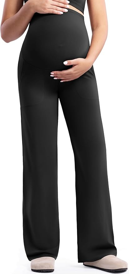 POSHDIVAH Women's Creamluxe Maternity Yoga Wide Leg Pants Petite/Regular/Tall Pregnancy Work Dres... | Amazon (US)