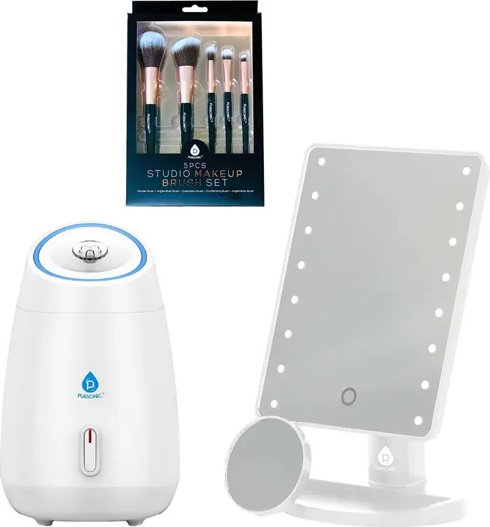 PURSONIC Glow & Go Beauty Bundle with LED Vanity Mirror, Facial Steamer & 5-Piece Brush Set | Nor... | Nordstrom