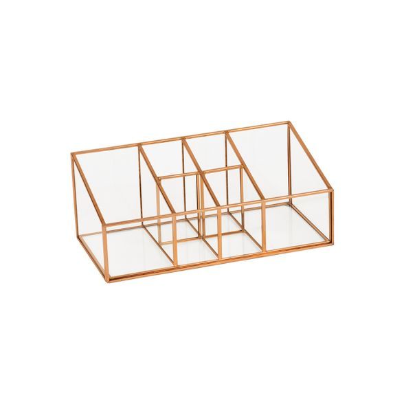 10"X5"X4" 6 Compartment Glass & Metal Vanity Organizer Copper Finish - Threshold™ | Target