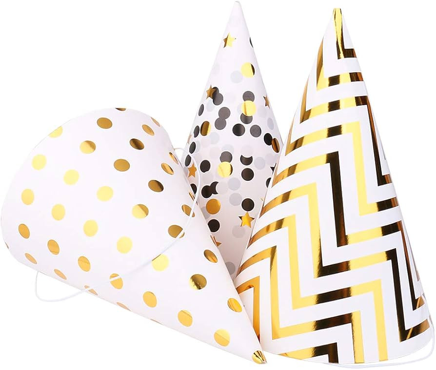 Gold Birthday Party Hats, 12 pcs Assorted | Amazon (US)