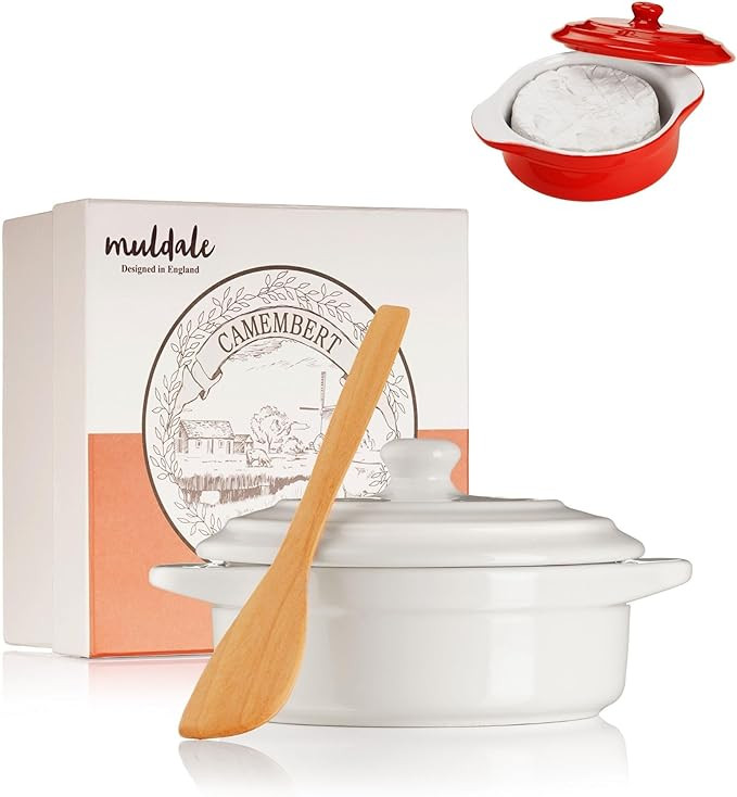 Muldale Brie Baker with Lid and Spreader - Camembert Baker Crock in White - Ceramic Baked Brie Ba... | Amazon (US)