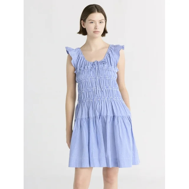 Free Assembly Women's and Women’s Plus Smocked Cotton Mini Dress with Flutter Sleeves, Sizes XS... | Walmart (US)