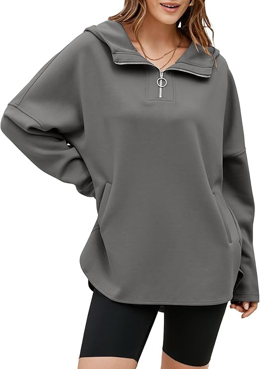 EVALESS Women's Oversized Hoodies Casual Long Sleeve Half Zipper Pocket Sweatshirt Pullover Tops | Amazon (US)