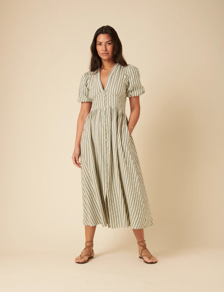 Green Pinstriped Starlight Midi Dress | Nobody's Child