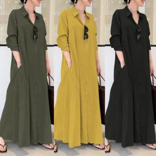 INEN - Long-Sleeve Plain Maxi Shirt Dress | YesStyle | YesStyle Global