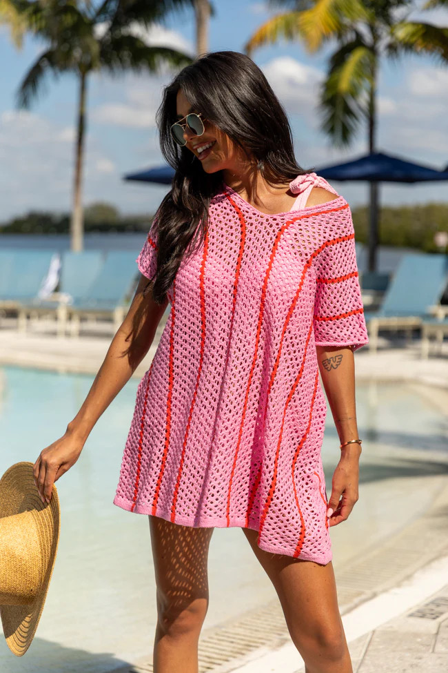 Never Ending Sunny Days Pink and Red Knit Cover Up | Pink Lily