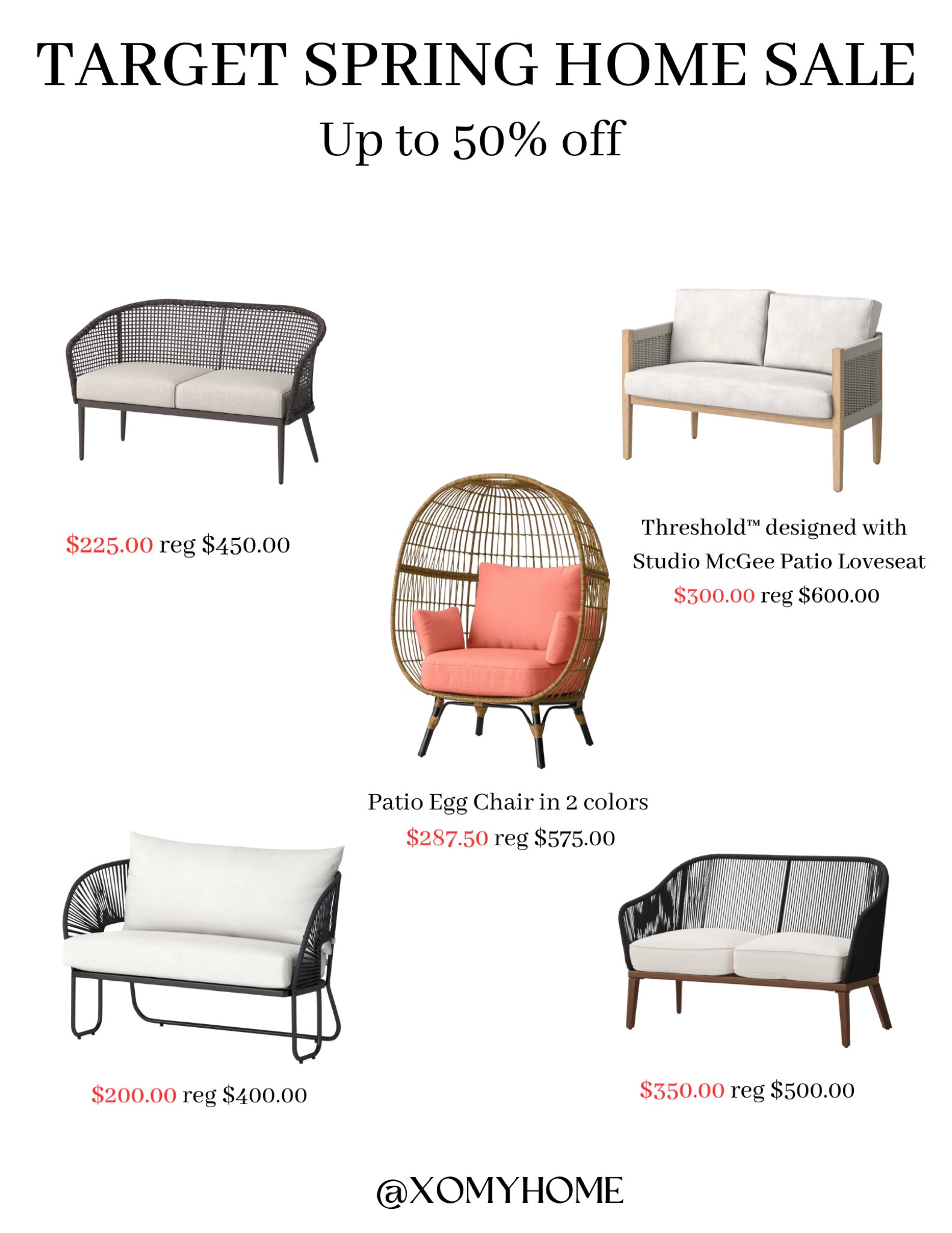 Target Home Sale Outdoor Furniture Steals: Wood Patio Loveseat Project 62, Rope Patio loveseat, Wicker weave patio loveseat, Pasadena Patio Loveseat-Treshold designed with Studio MCGee, Patio Egg Chair. 

#LTKstyletip #LTKhome #LTKsalealert