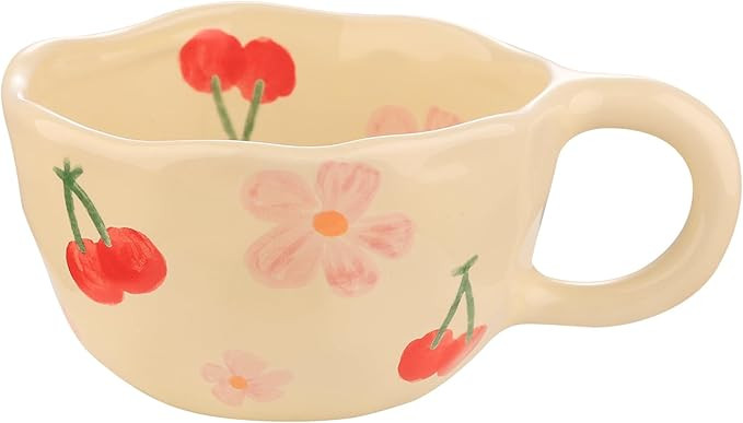 VanEnjoy Ceramic Cup, Cute Coffee Mug, Strawberry Mug, Aesthetic Coffee Mug, Retro Flower Mug, Ce... | Amazon (US)